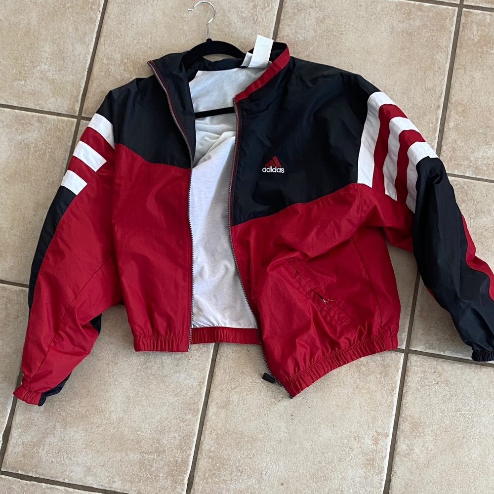 Adidas Red and Black Windbreaker with White Accents